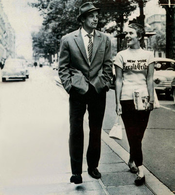 ג'יין סיברג וז'אן פול בלמונדו ב"עד כלות הנשימה", 1959. פוסטר של נערות הגל החדש (צילום: rex/asap creative)