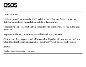 אתר Asos מדווח על הפסקת פעילות זמנית (מתוך asos.com)