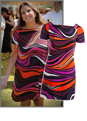 שרי אריסון צבעונית וקיצית בשמלה של מיסוני לפקטורי 54 עם הפרינט הנצחי של המותג (3,490 שקל) (צילום: דן לב, אלירן אביטל)