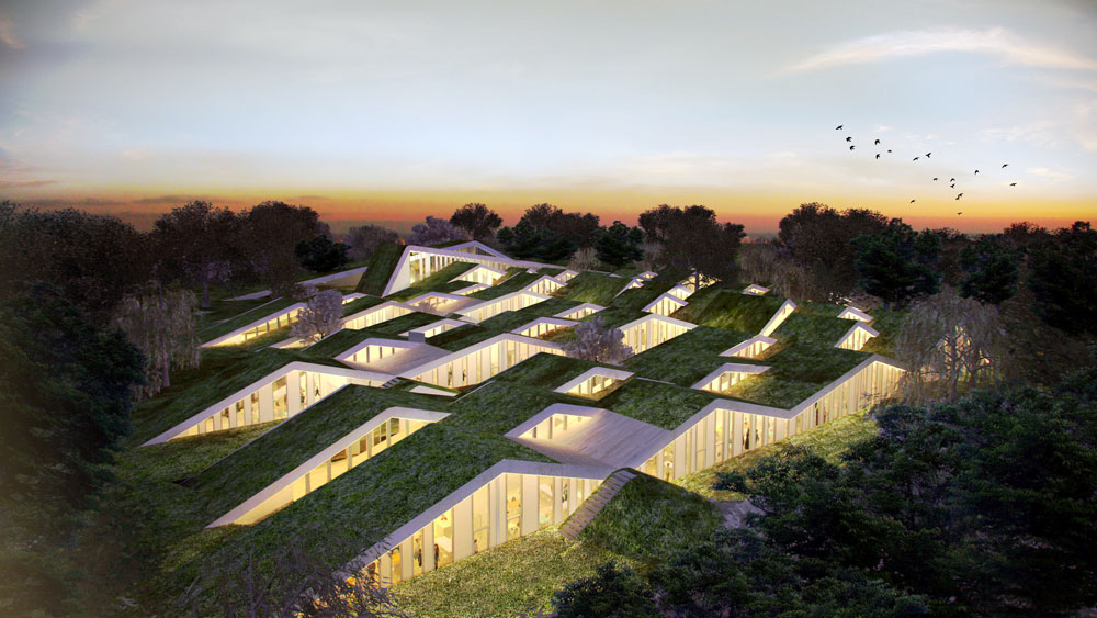 בשלבי תכנון: ההצעה של המשרד הדני BIG לבית ספר יסודי בעיירה פרנדסבורג. כמו 15 רצועות נייר מתקפלות (הדמיה: BIG Architects)