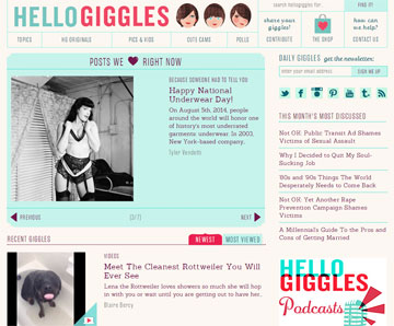 HelloGiggles של זואי דשנל. כתבות קלילות לנערות (מתוך hellogiggles.com)