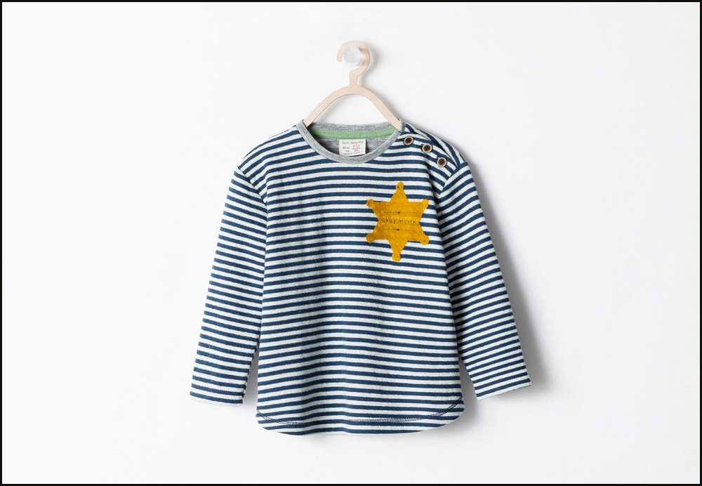 חולצת "שריף" של זארה לילדים. קשה להתעלם מהאסוציאציה המיידית לטלאי הצהוב שאולצו היהודים לענוד בשואה  (מתוך: zara.com)