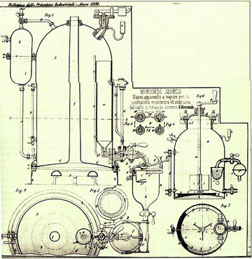 תרשים מכונת האספרסו הראשונה (צילום: cc ,Mr. Angelo Moriondo)