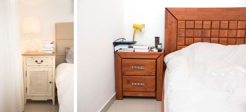 אין צורך לבחור שתי שידות זהות. מימין: השידה בצד המיטה לפני השינוי; משמאל - אחרי (צילום: אלי דסה)