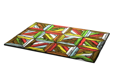 איורים גרפיים המחקים בהגזמה חומרים טבעיים בשידה ושטיח בעיצוב ריצ'רד וודס  (באדיבות www.trendtablet.com)