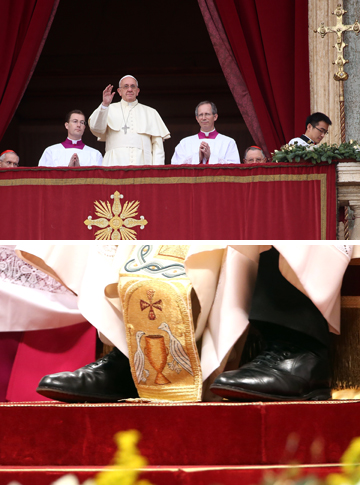 תכשיטי מתכת וכסף במקום זהב, נעליים שחורות ולא ממותגות. האפיפיור פרנציסקוס (צילום: gettyimages)