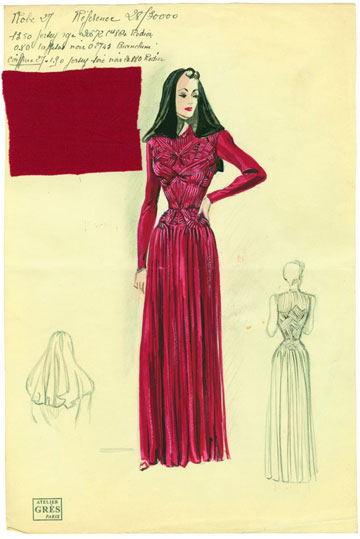 איור של מאדאם גרה. פיסלה שמלות שיפון ומשי (צילום: Archives Grès)