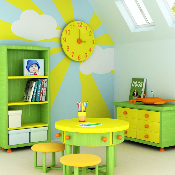 רהיטים בצבע אחד, קירות בצבע אחר. כך נוצר חדר שמח וצבעוני בלי להכביד (צילום: Galina Barskaya/shutterstock)
