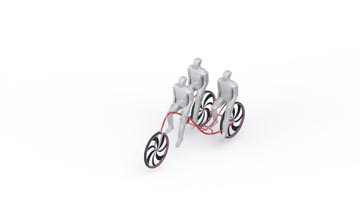 Corider. אופניים ממונעים על ידי שלושה אנשים, שמסוגלים להתחבר וליצור שרשראות של נוסעים באופניים דומים
