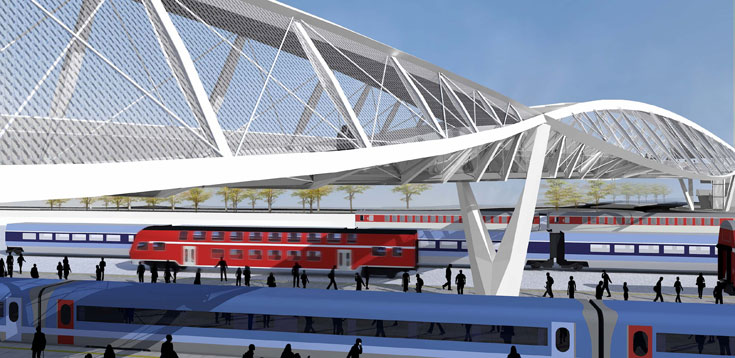 כך ייראה הגשר שיוביל מתחנת האוניברסיטה לפארק הטכנולוגי החדש (הדמיה: בר אוריין אדריכלים/ סטודיו 84)