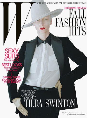 טילדה סווינטון על שער גיליון אוגוסט של מגזין W. מתכערת בשם האמנות