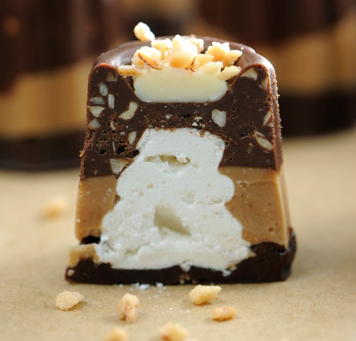 ניגוד כיפי בין שוקולד קרמי למרנג פריך. חתך רוחב של הממתק (צילום: דודו אזולאי)