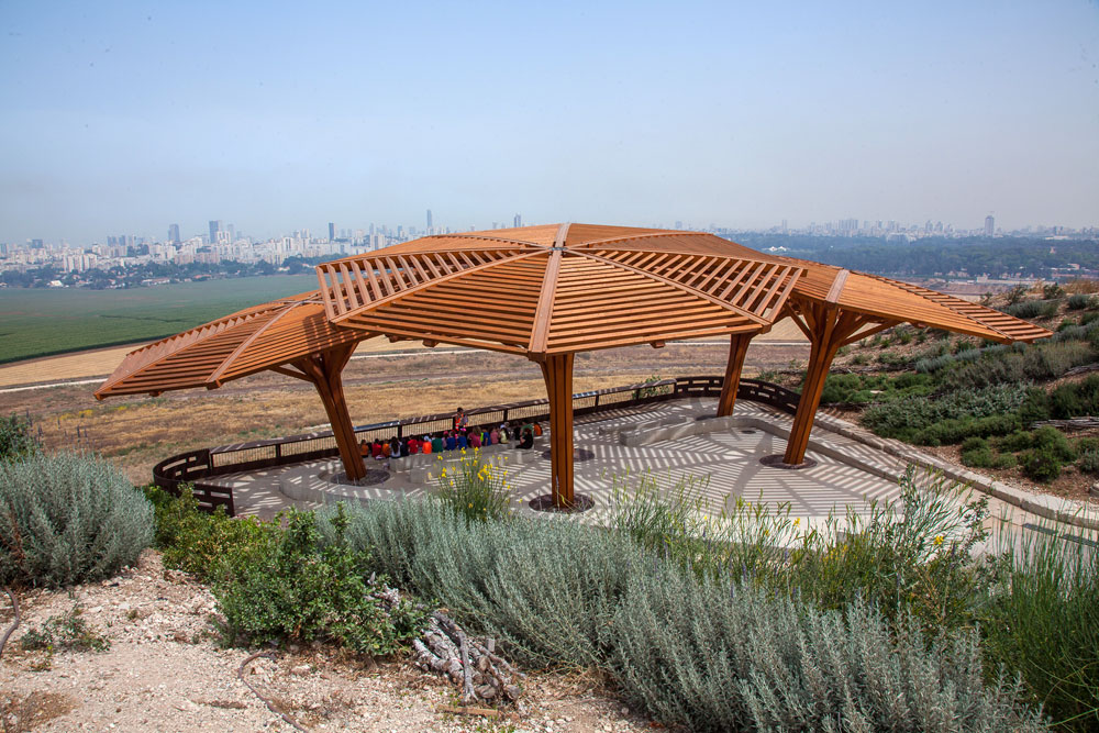 שמשיות העץ הגדולות על הר הזבל לשעבר. הפארק המטרופוליני הגדול ביותר בישראל פארק חיריה שרון