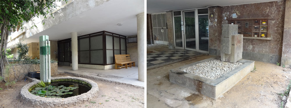 מימין: כאן הייתה מזרקה יפהפייה שיובשה לטובת כניסה מכוערת; משמאל: כמה זה יפה ומרגיע לחזור הביתה ולגלות מים מפכפכים ודגי זהב לשימוש הבלוג בלבד מזרקות ביתיות תל אביב דקל