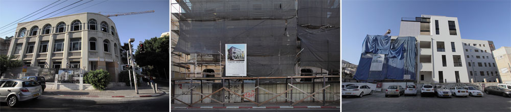 מימין: הוספת קומות ושימור בבית גוטר, ברחוב אחד העם; שימור והוספת קומות במורד הרחוב לכיוון בצלאל יפה; ובית הציפורן בפינת נחמני, שעליו ''רוכב'' מתחם לנוקס שימור לב העיר בלפור אחד העם