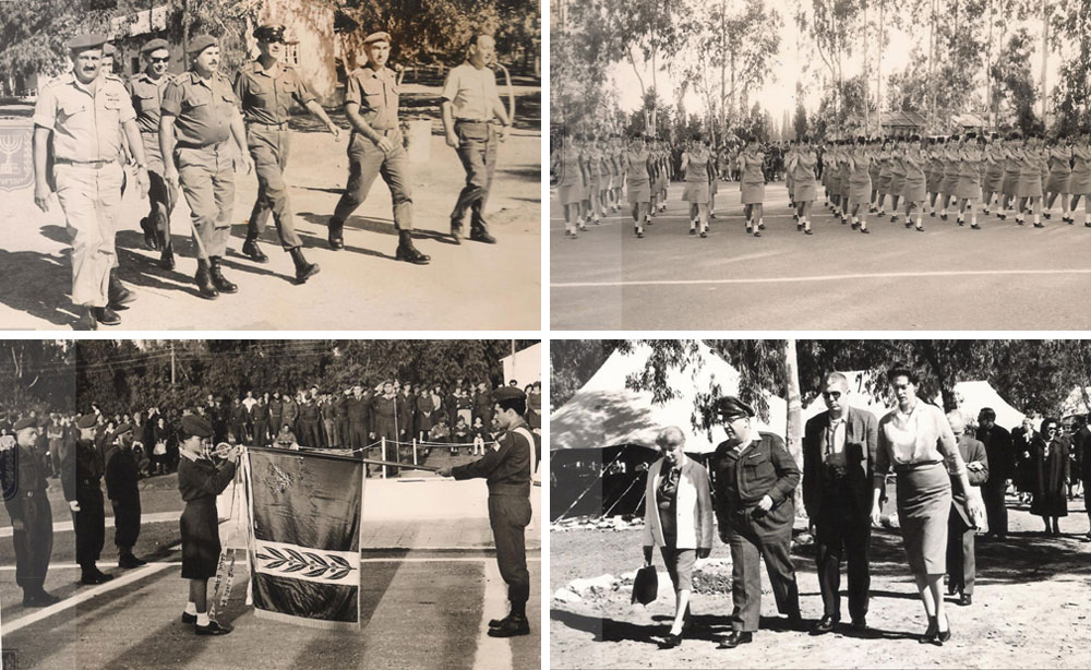 בשורה העליונה: טקס סיום טירונות ב-1968 (מימין), ביקור ראש אג מחנה 80