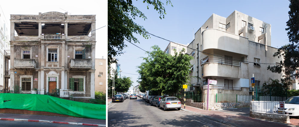 הסגנון הבינלאומי (באוהאוס) הוא לא רק נחלתן של 3 הערים הגדולות (מימין, הבית ברחוב הכרמל 5). משמאל, סגנון אקלקטי ברחוב נורדאו 7 שימור ראשון לציון הכרמל 5 נורדאו 7