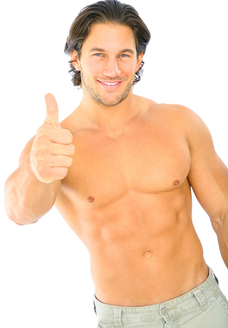 בחור אגודל למעלה ללא חולצה