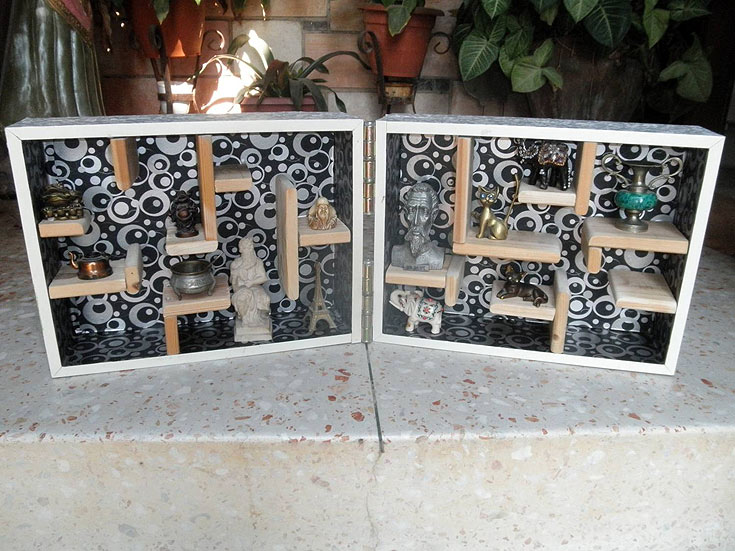המוצר המוגמר: הצבת המינאטורות בית בובות חומרים ממוחזרים