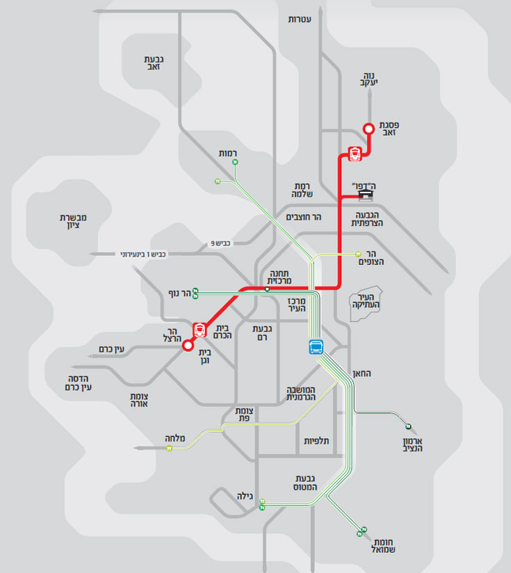 מפת הרכבת הקלה ירושלים